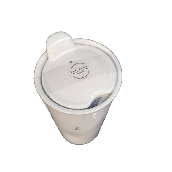 Rae Dunn White Black 1. Ceramic Travel Mug with Lid - Picture 3 of 3